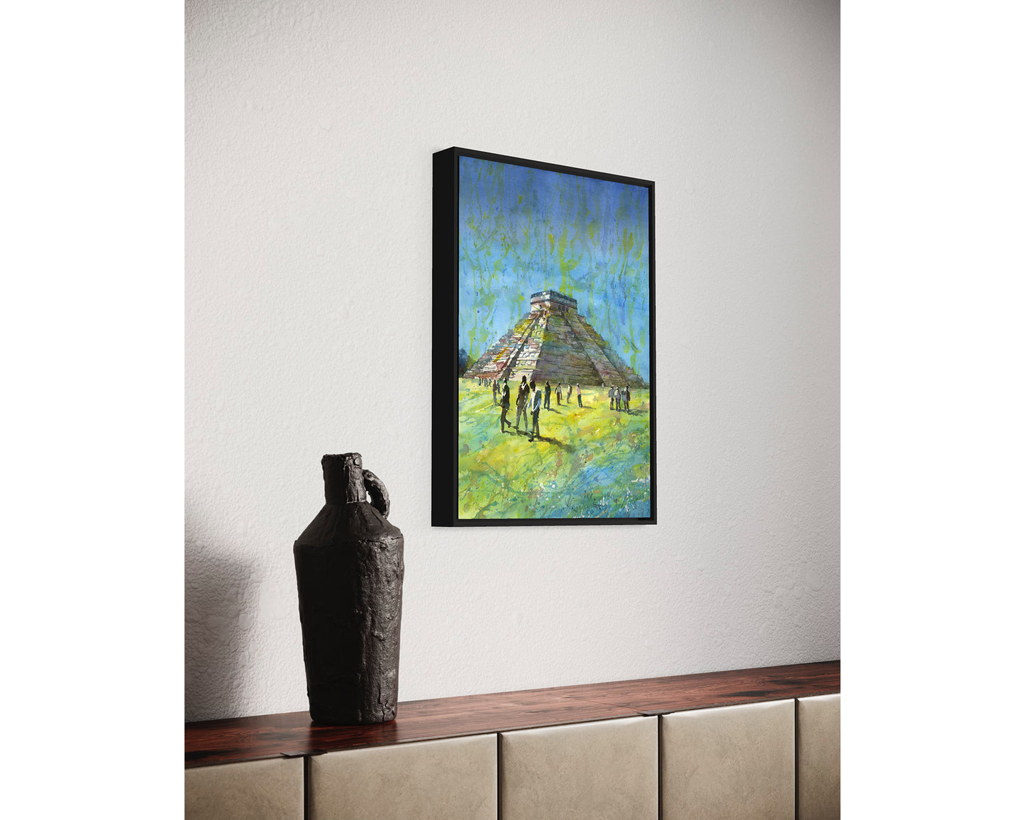 Beautiful watercolor painting of the historic pyramid at Chichen Itza in Yucatan, Mexico, a colorful fine art print and meaningful graduation gift (print).