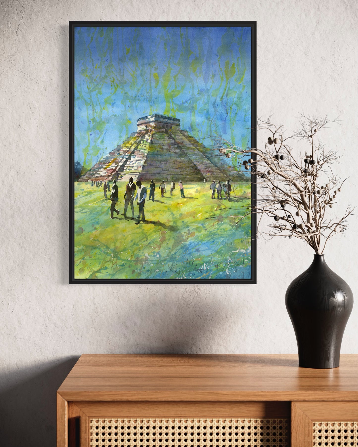 Colorida acuarela pintura de paisaje de Chichén Itzá, arte de pared de moda diseño de interiores artículo hecho a mano elementos esenciales de viaje giclee (impresión)