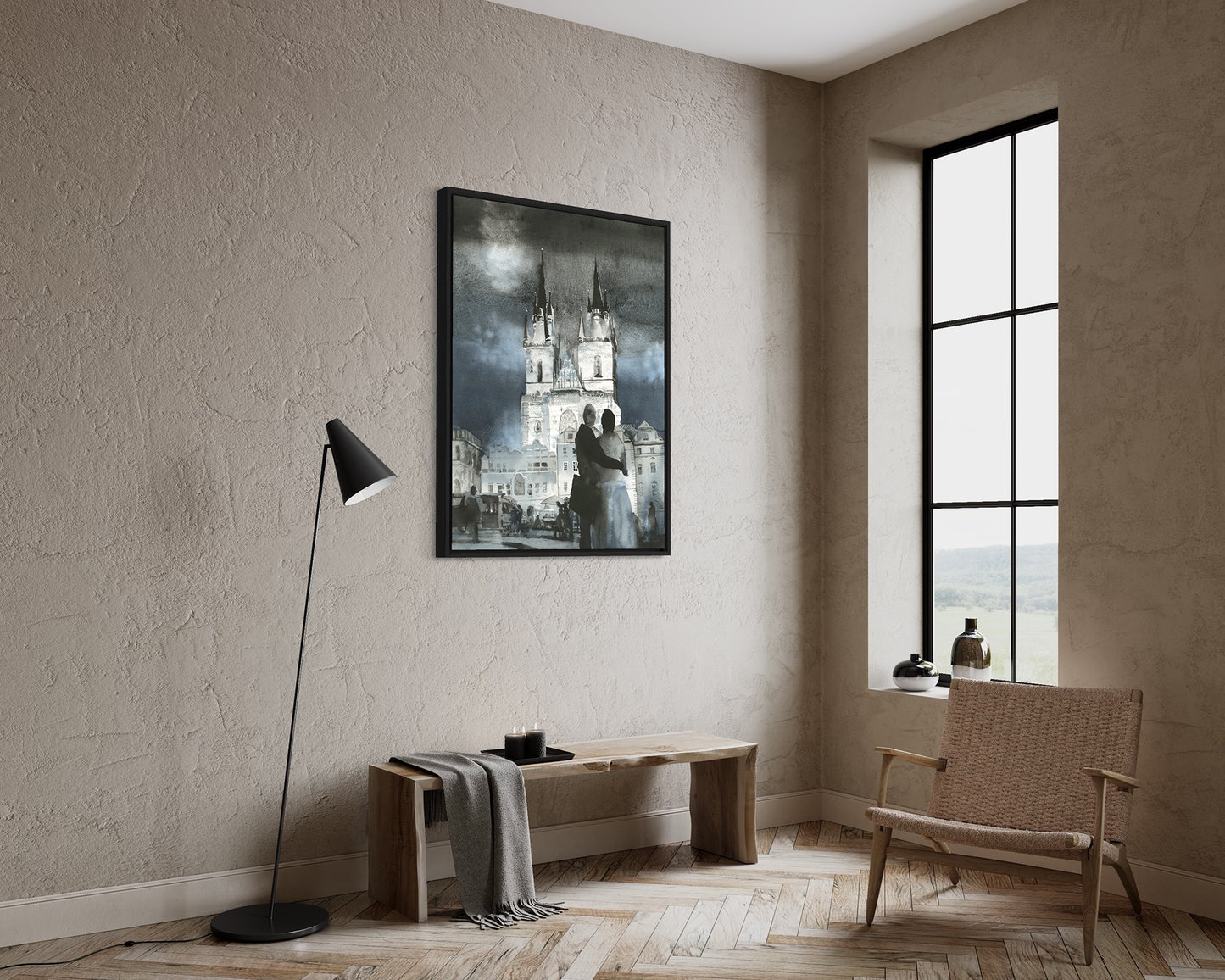 Watercolor painting Prague church Czech Republic trendy wall art,  European decor church architecture giclee (print)