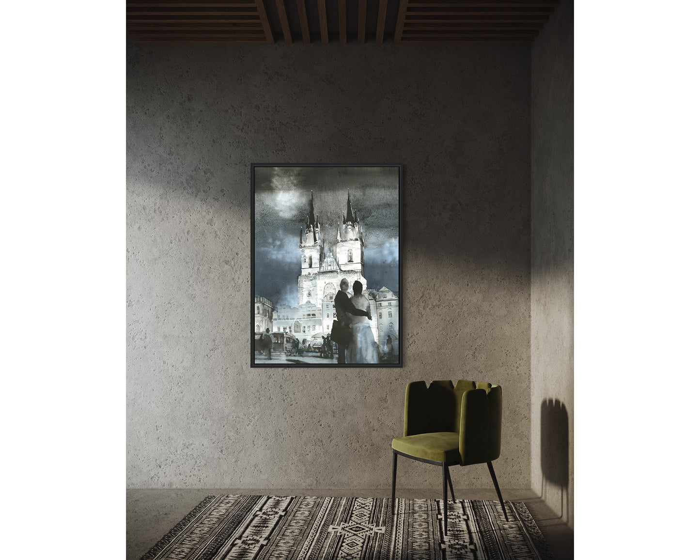 Watercolor painting Prague church Czech Republic trendy wall art,  European decor church architecture giclee (print)