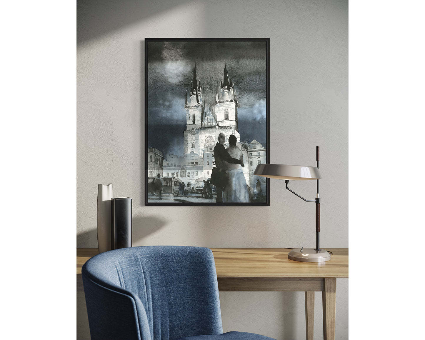 Watercolor painting Prague church Czech Republic trendy wall art,  European decor church architecture giclee (print)