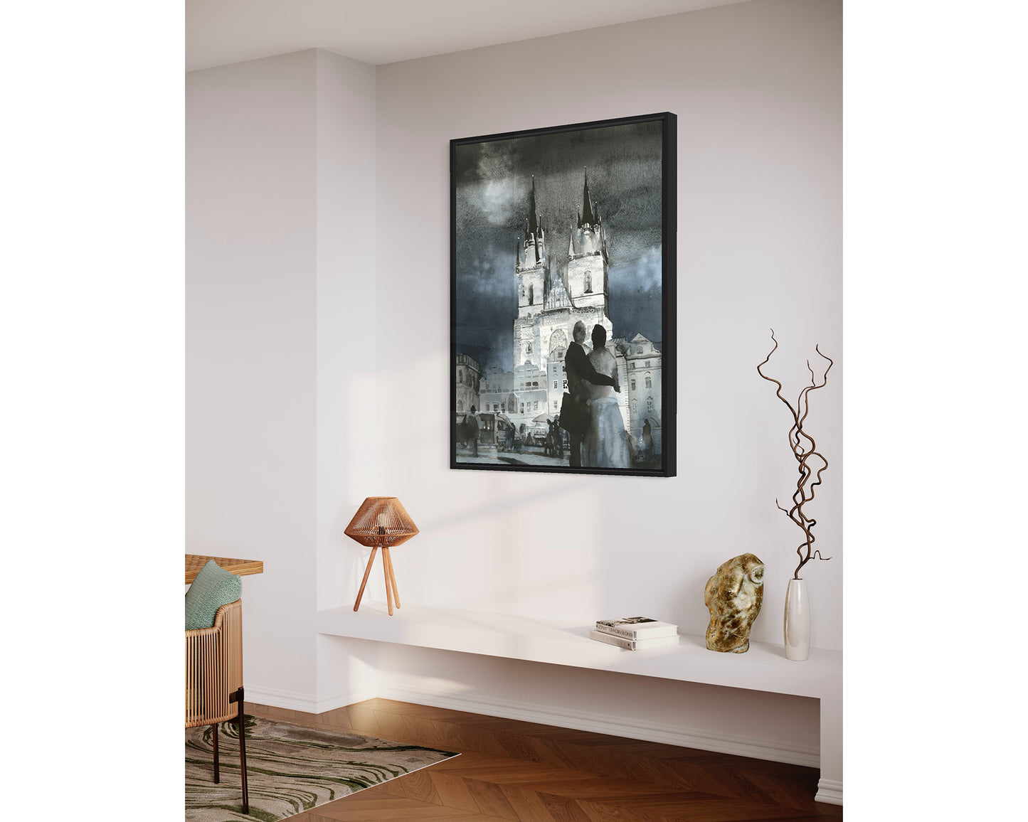 Watercolor painting Prague church Czech Republic trendy wall art,  European decor church architecture giclee (print)