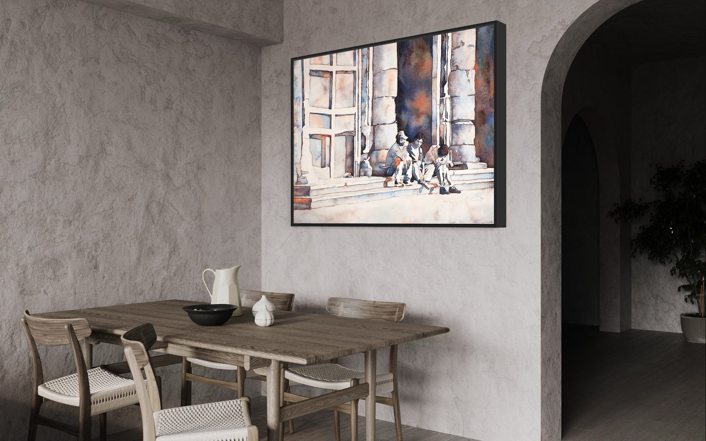 Bright watercolor painting of a Mexican colonial church in Morelia’s old city, ideal for cultural enthusiasts or design-forward home galleries.