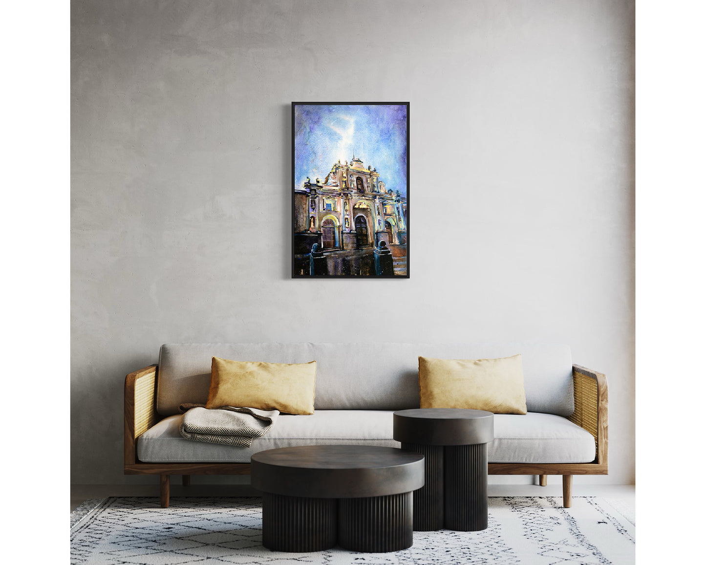 Catedral barroca en la ciudad de Antigua, Guatemala impresión de acuarela, pintura de la iglesia Antigua Guatemala, acuarela impresa giclee (impresión)