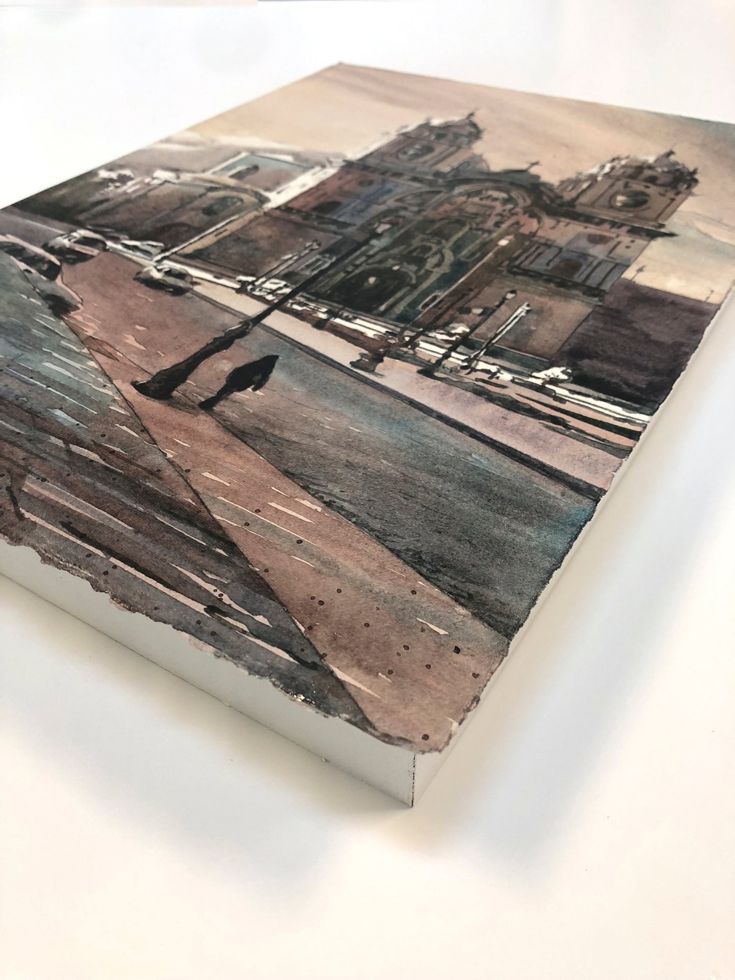 A moody and detailed watercolor of the Church on Plaza de Armas in Cusco, Peru—ideal for collectors of original artwork and fans of South American architecture.