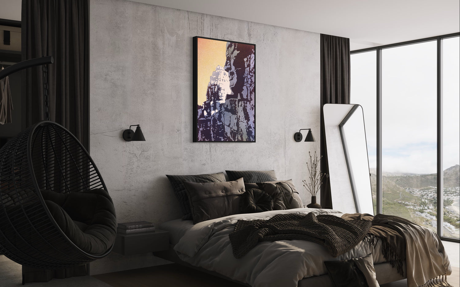 Bayon Temple at Angkor Wat watercolor depicting the ancient Khmer temple under soft sunset hues—ideal for SE Asia home decor and interior design lovers.