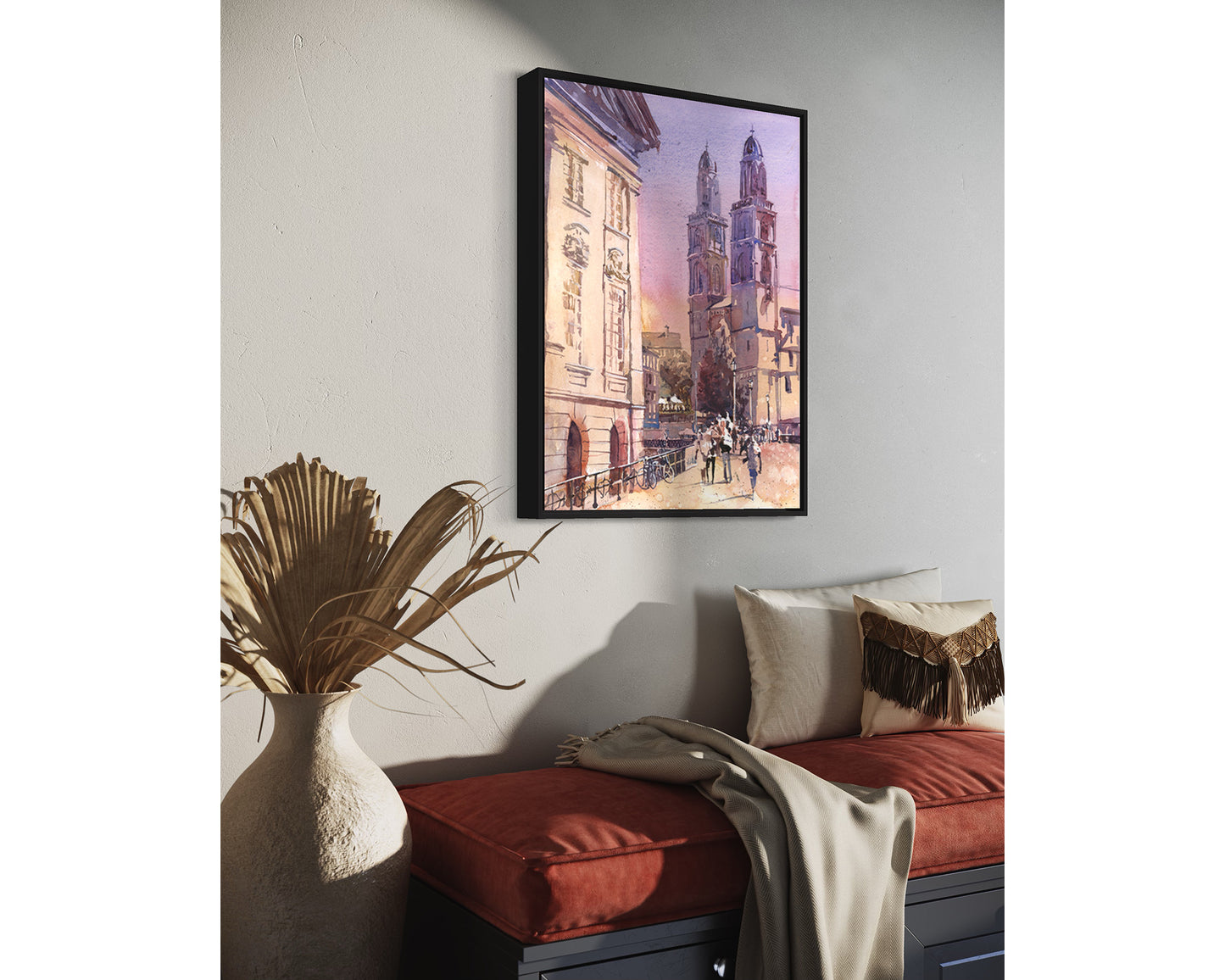 Zurich Suiza horizonte colorido acuarela pintura arquitectura medieval regalo de viaje artículo hecho a mano tendencia ahora giclee (impresión)