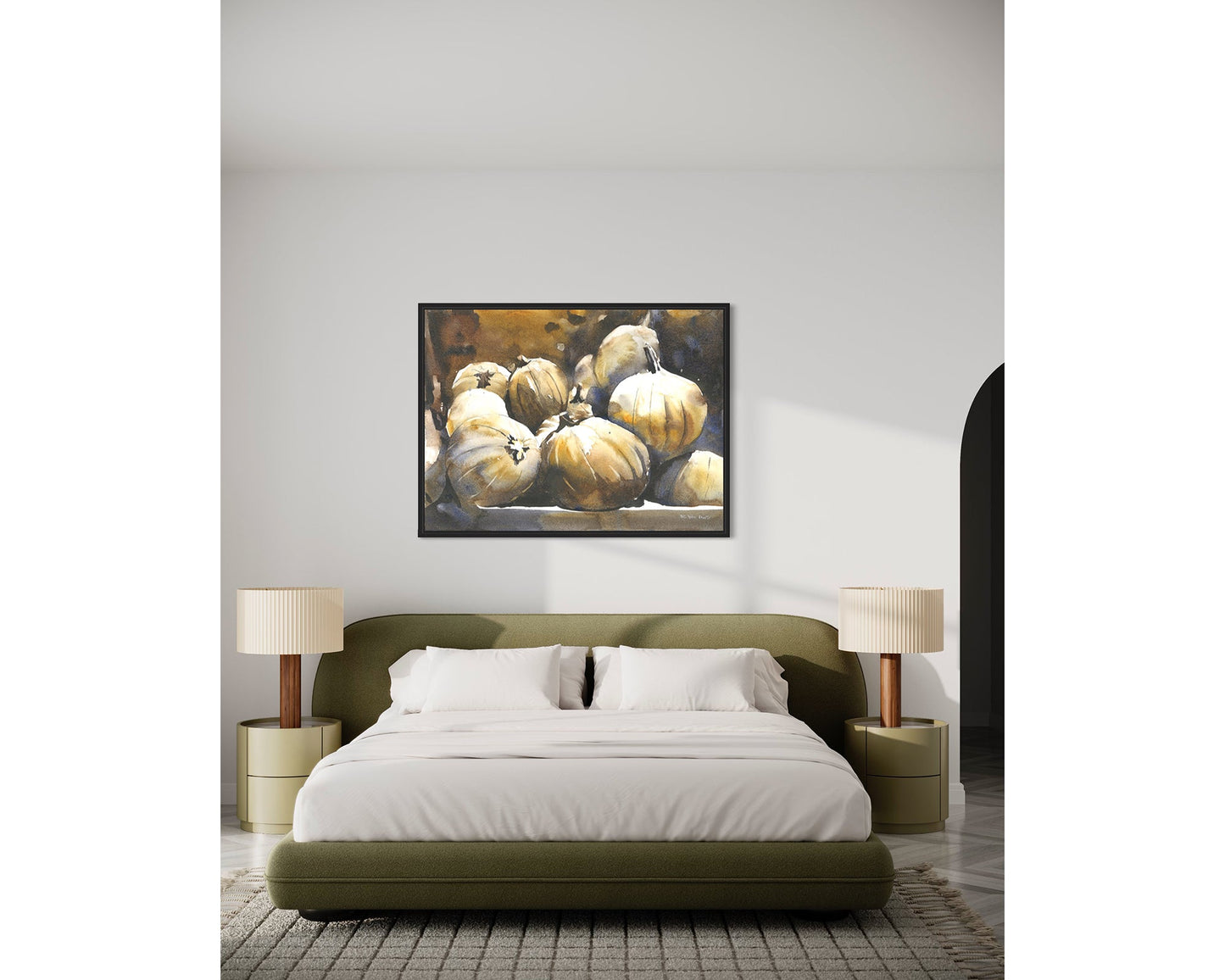 Colorful watercolor painting pumpkins Halloween kitchen artwork trendy wall art (original)
