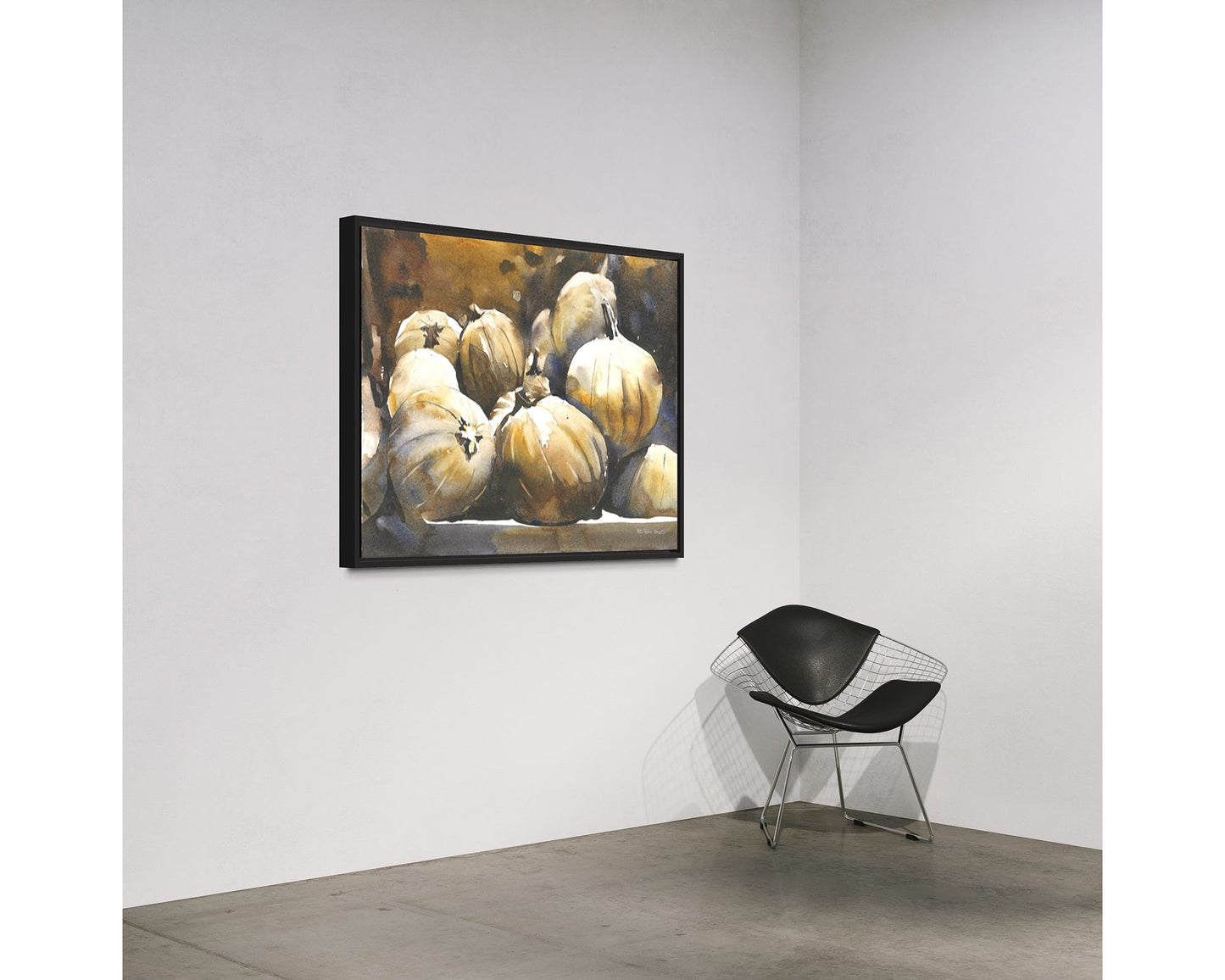 Colorful watercolor painting pumpkins Halloween kitchen artwork trendy wall art (original)