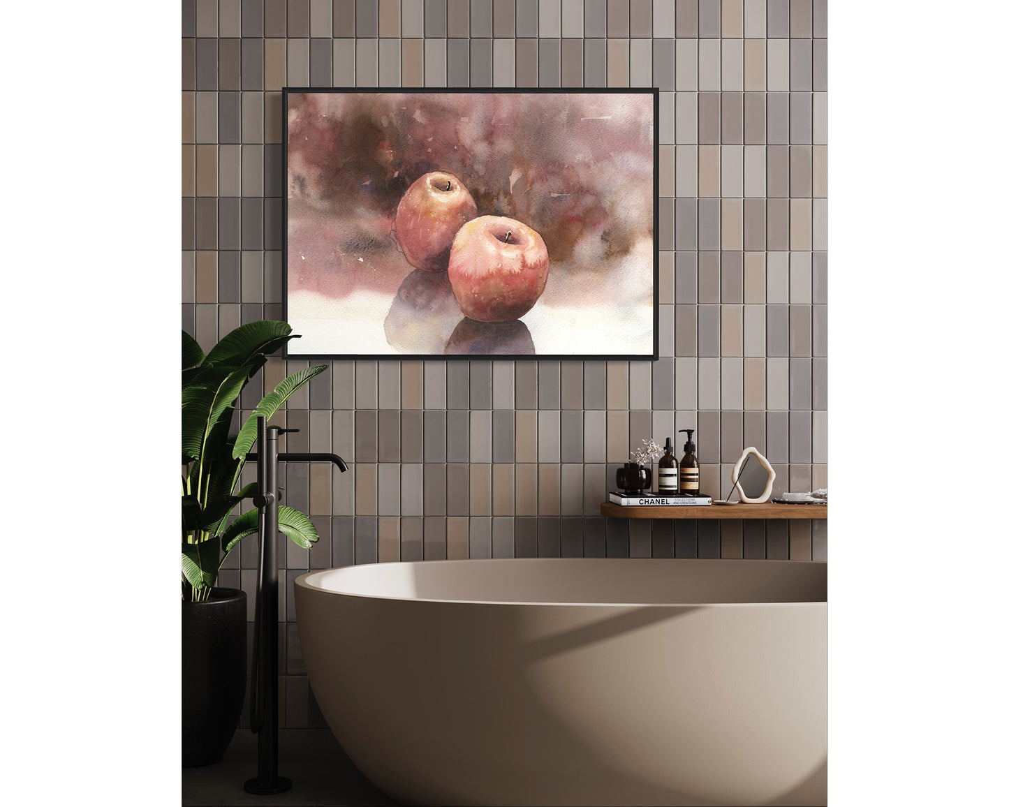 Apple still-life watercolor painting. Red apples on table watercolor painting kitchen artwork fruit still life painting red (original art)