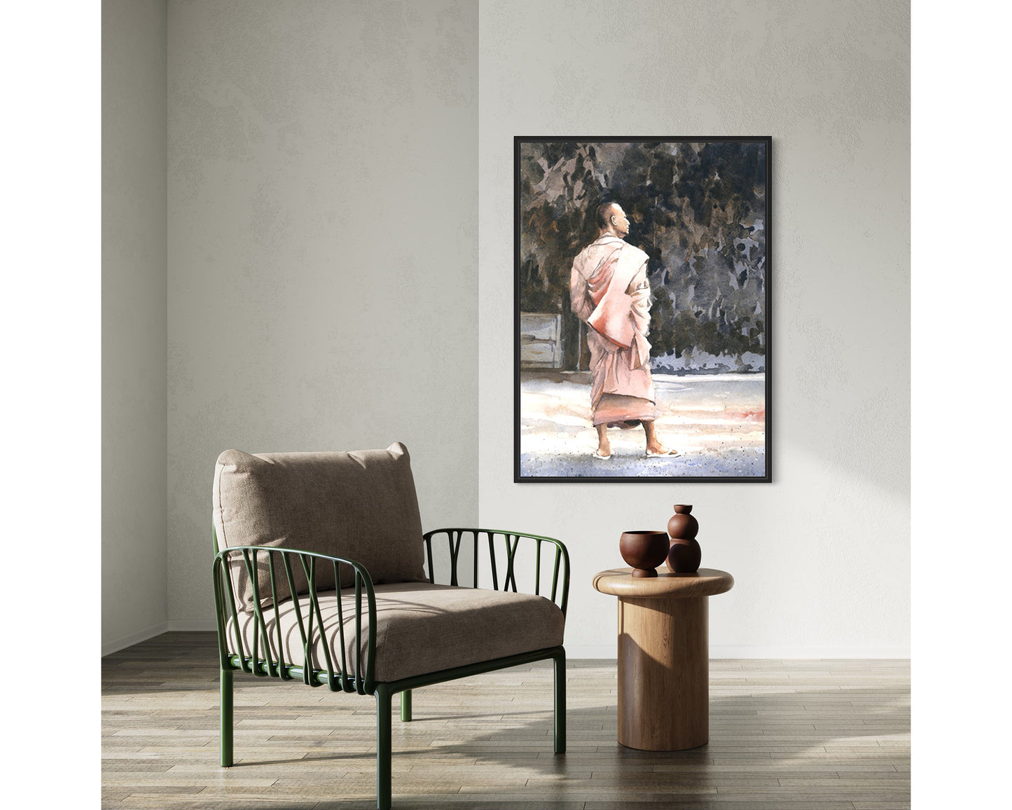 Watercolor painting Buddhist monk Phnom Penh travel essentials trendy wall art Buddhism Cambodia portrait person Buddhism (original art)