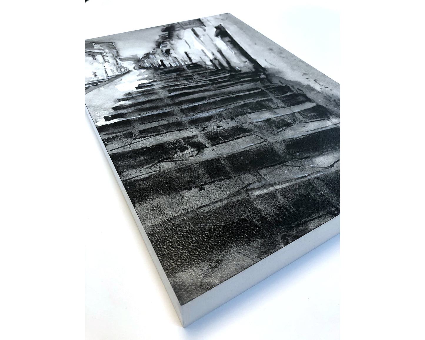 Cusco fine art watercolor painting- Peru.  Street scene in Incan city of Cusco, Peru fine art watercolor painting B&W artwork (original)