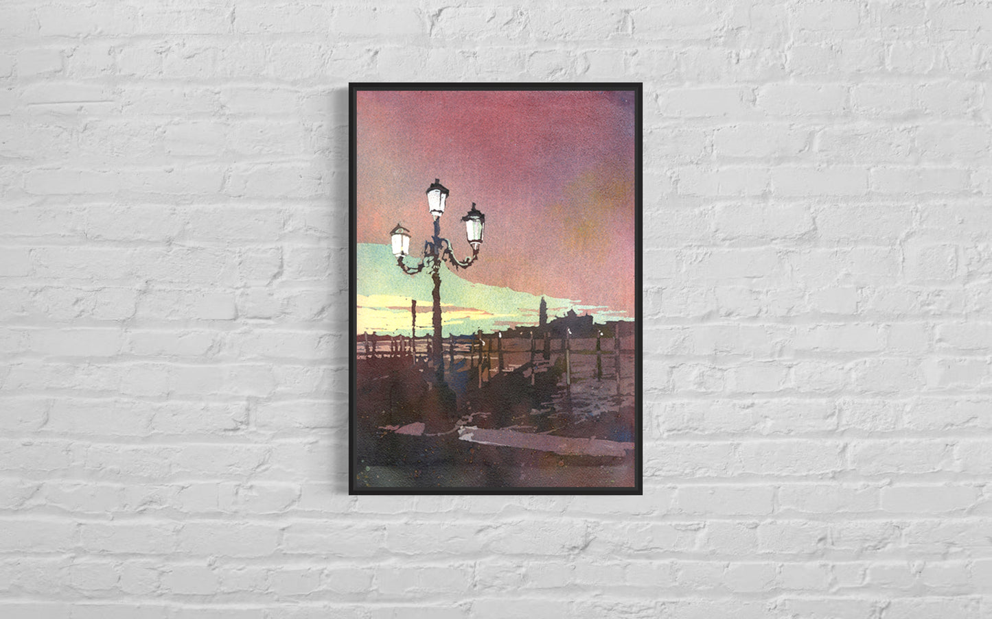 Bright and expressive watercolor artwork of a Venetian church, ideal for travel-inspired interiors.