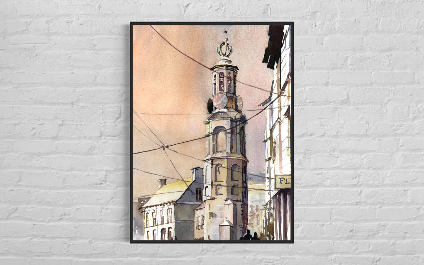 Amsterdam, Países Bajos, pintura de bellas artes de la iglesia. Amsterdam acuarela pintura iglesia bellas artes pintura colorida Arte de Amsterdam (impresión)