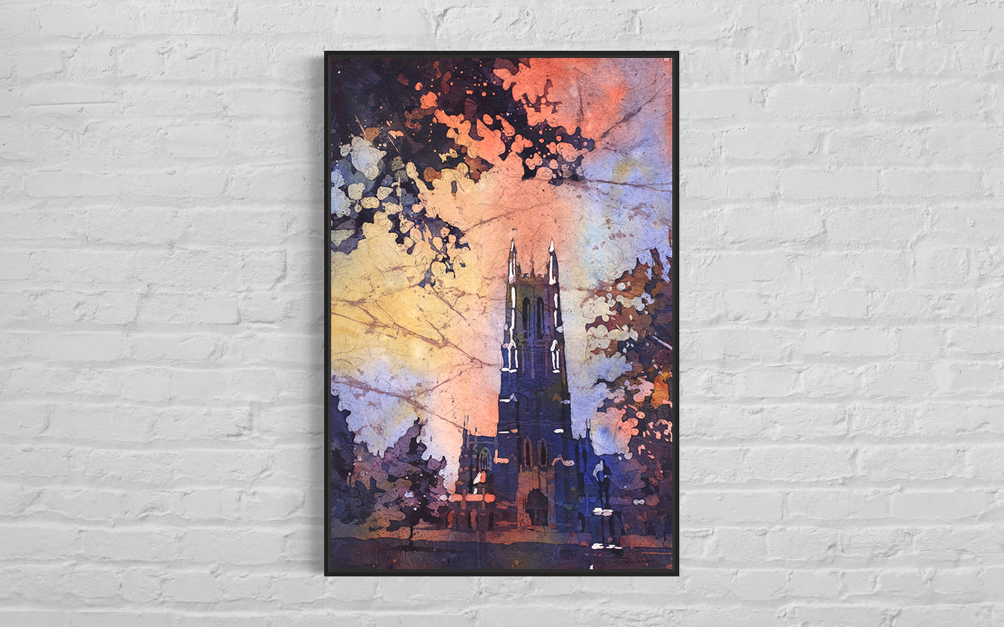 Duke Chapel on the Duke University campus- Durham, North Carolina (USA). Batik painting Duke University art print watercolor painting Duke (print)