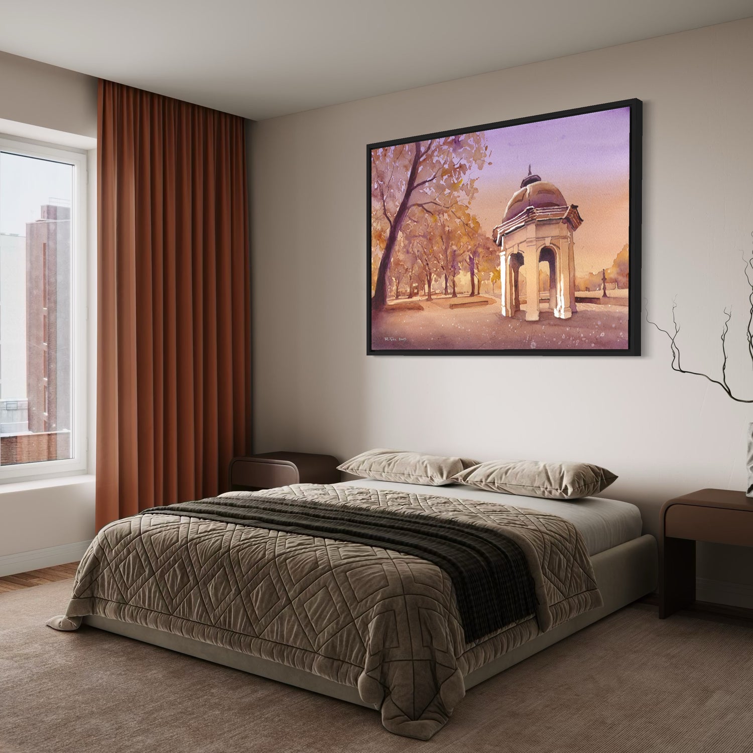 ECU Cupola batik-style watercolor painting, ideal for showcasing Pirate pride at home or work.