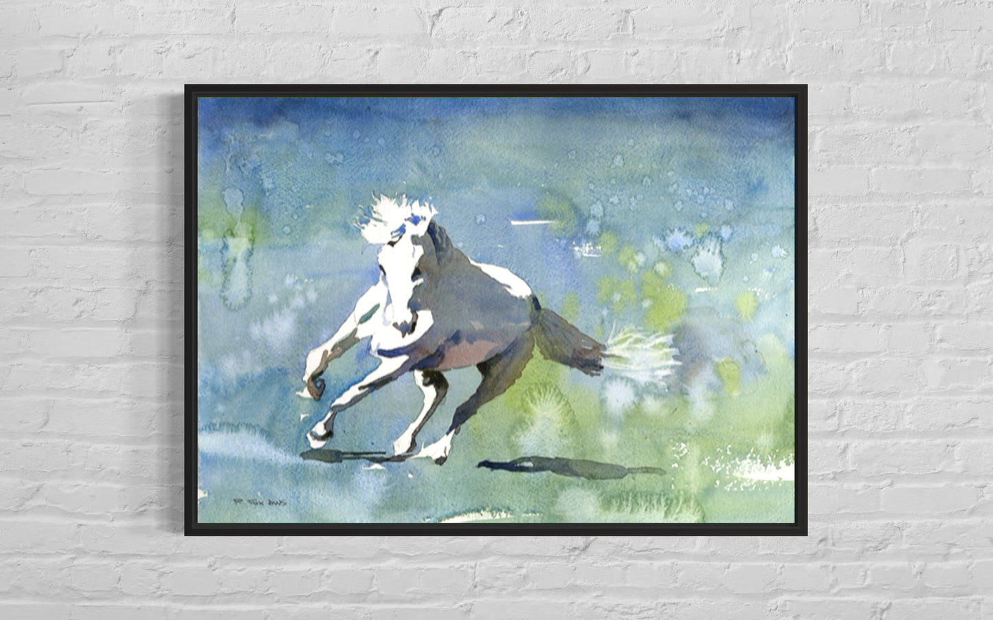 Caballo corriendo por la tundra: pintura de caballos, arte de caballos. Pintura de caballos acuarela batik paisaje pintura pared arte decoración del hogar caballo (impresión)