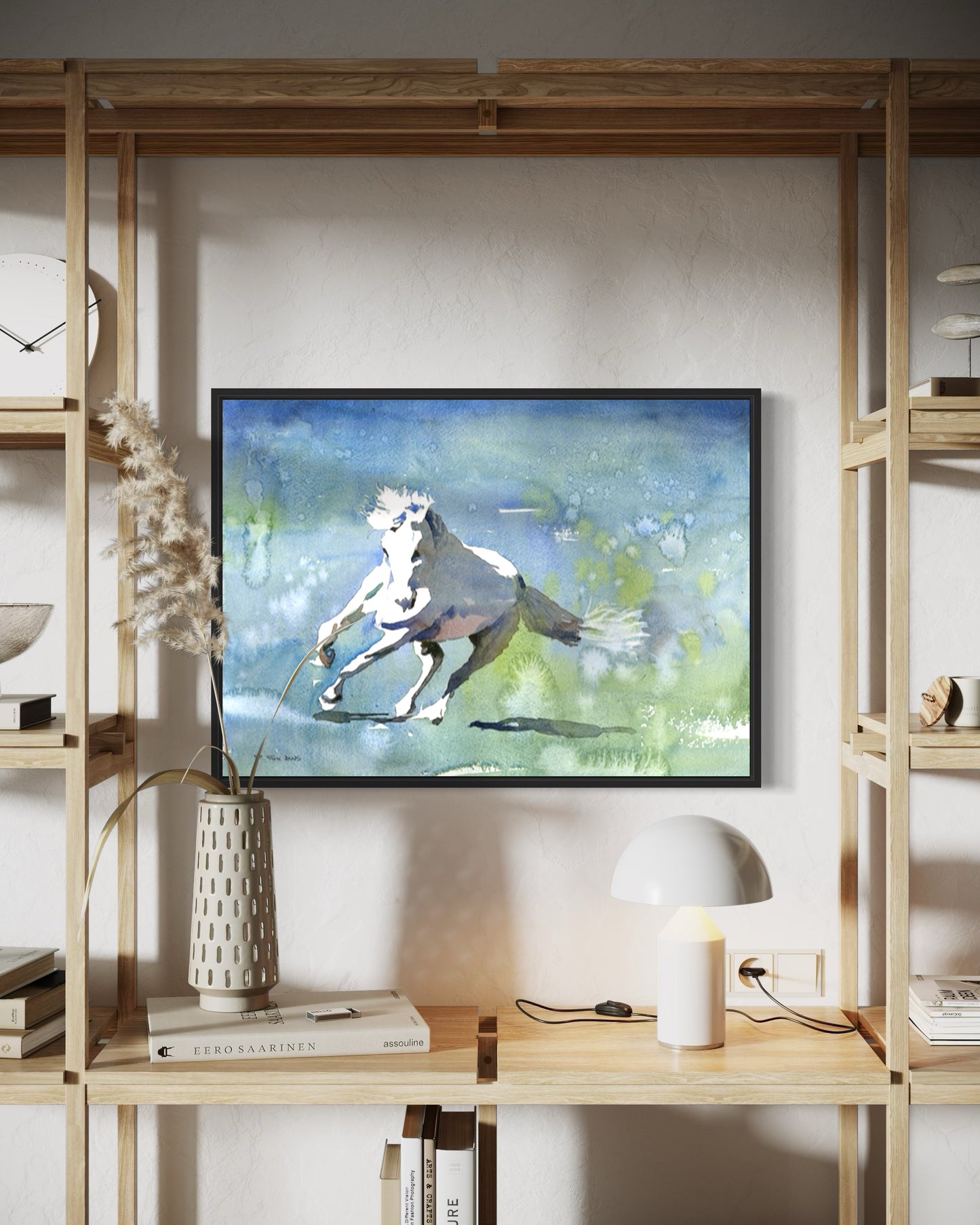 Caballo corriendo por la tundra: pintura de caballos, arte de caballos. Pintura de caballos acuarela batik paisaje pintura pared arte decoración del hogar caballo (impresión)