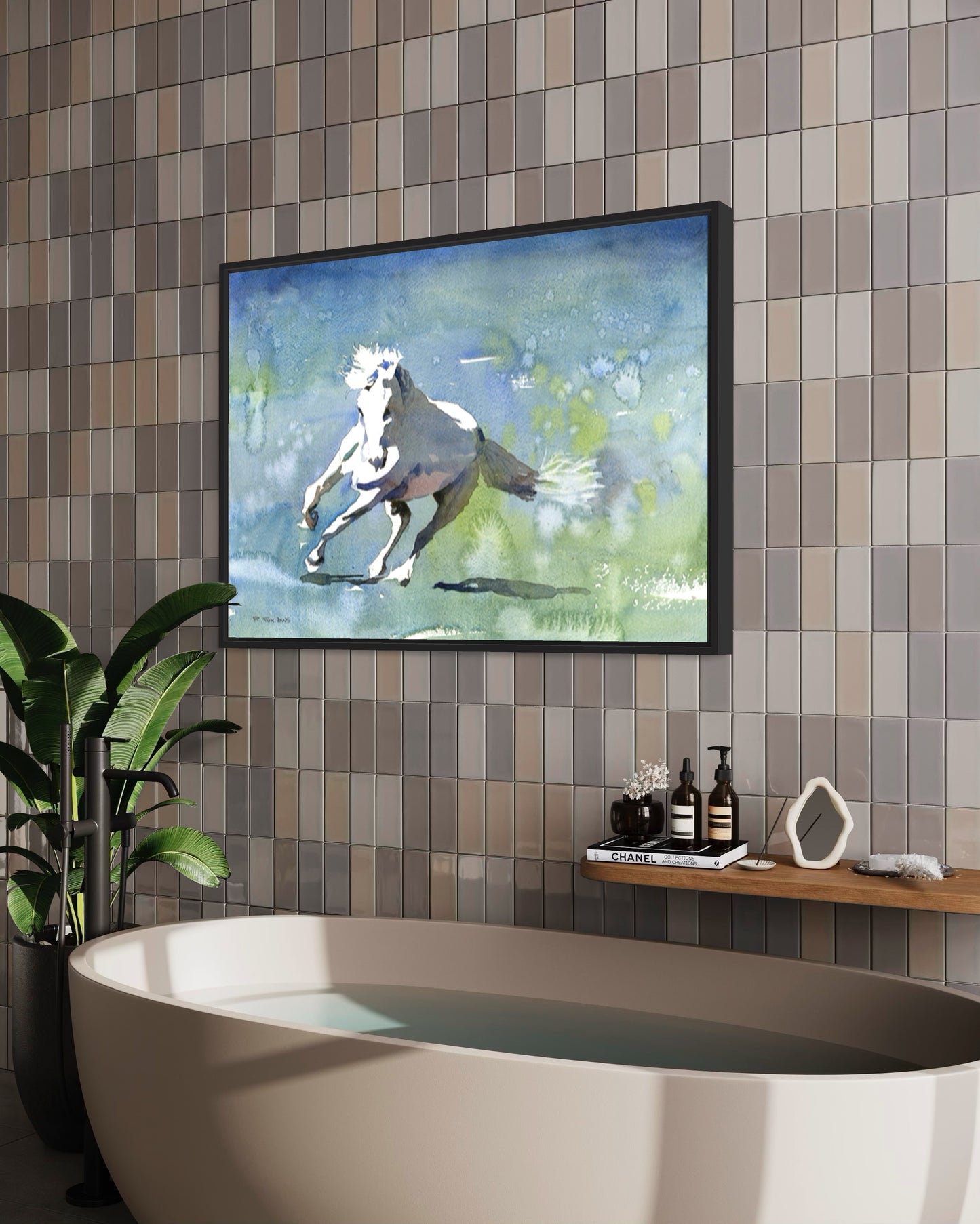 Caballo corriendo por la tundra: pintura de caballos, arte de caballos. Pintura de caballos acuarela batik paisaje pintura pared arte decoración del hogar caballo (impresión)