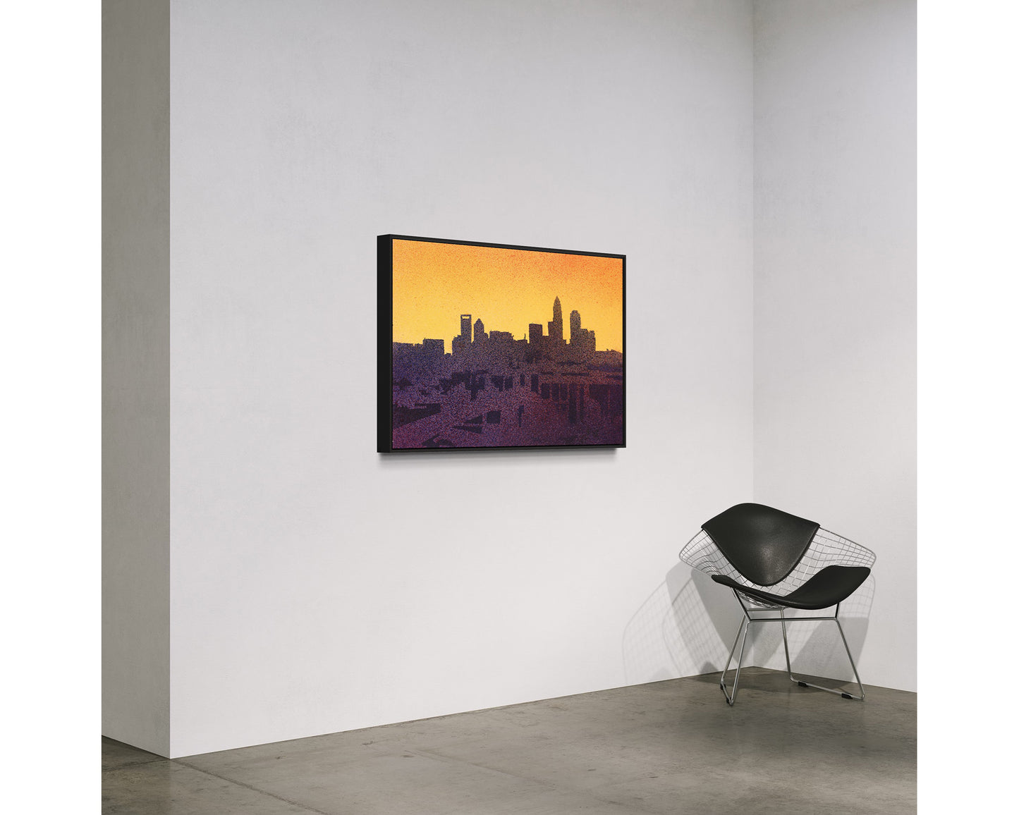 Horizonte de Charlotte, Carolina del Norte al atardecer, Carolina del Norte (EE.UU.). Charlotte horizonte acuarela pintura arte de la pared Charlotte NC acuarela paisaje arte (original)