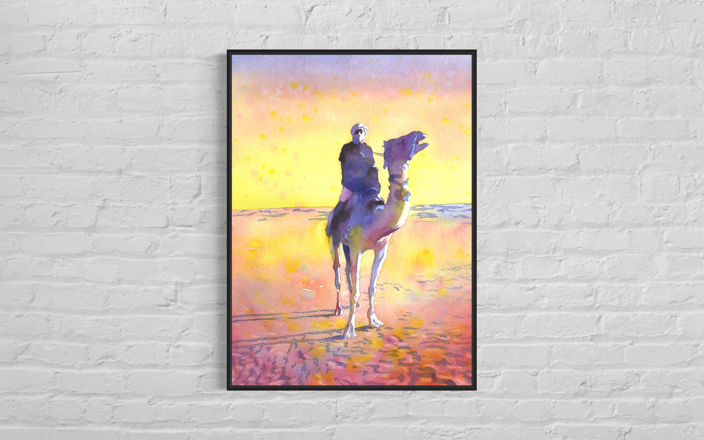 Beduinos en camello en el desierto del Sahara, Tozeur, Túnez. Obras de arte del desierto Hombre beduino pintando arte colorido Túnez Desierto del Sahara (impresión)