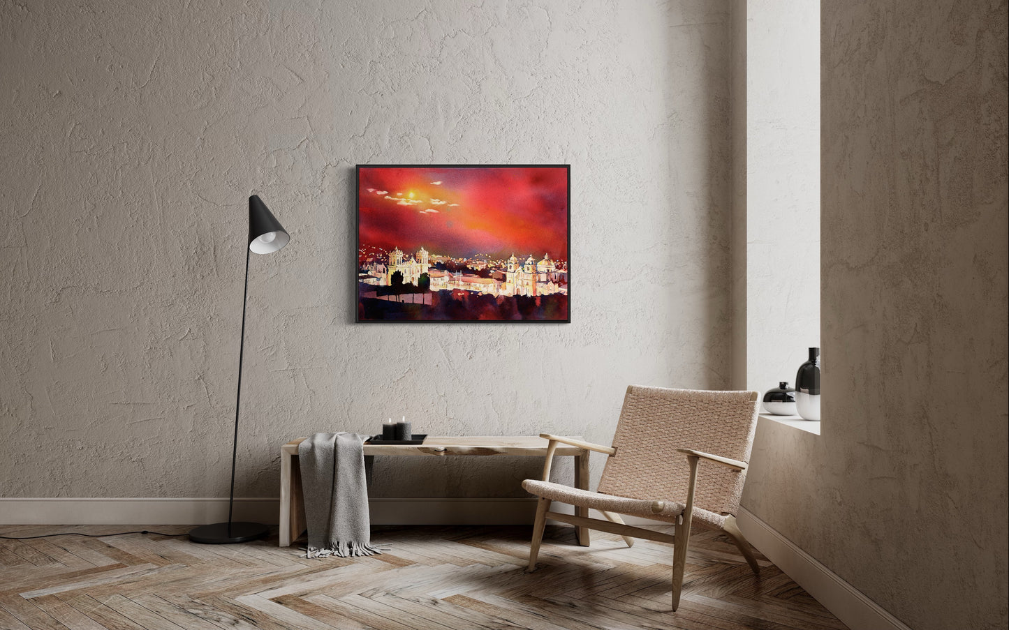 Watercolor painting Cusco Peru Sacred Valley Plaza de Armas artwork (original)