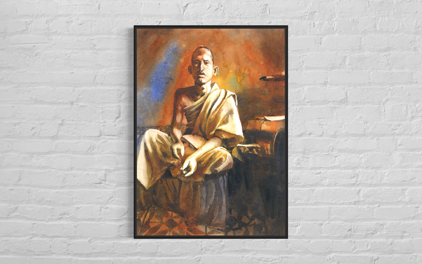 Monk Phnom Penh, Cambodia fine art watercolor painting trendy wall art travel essentials giclee (print)