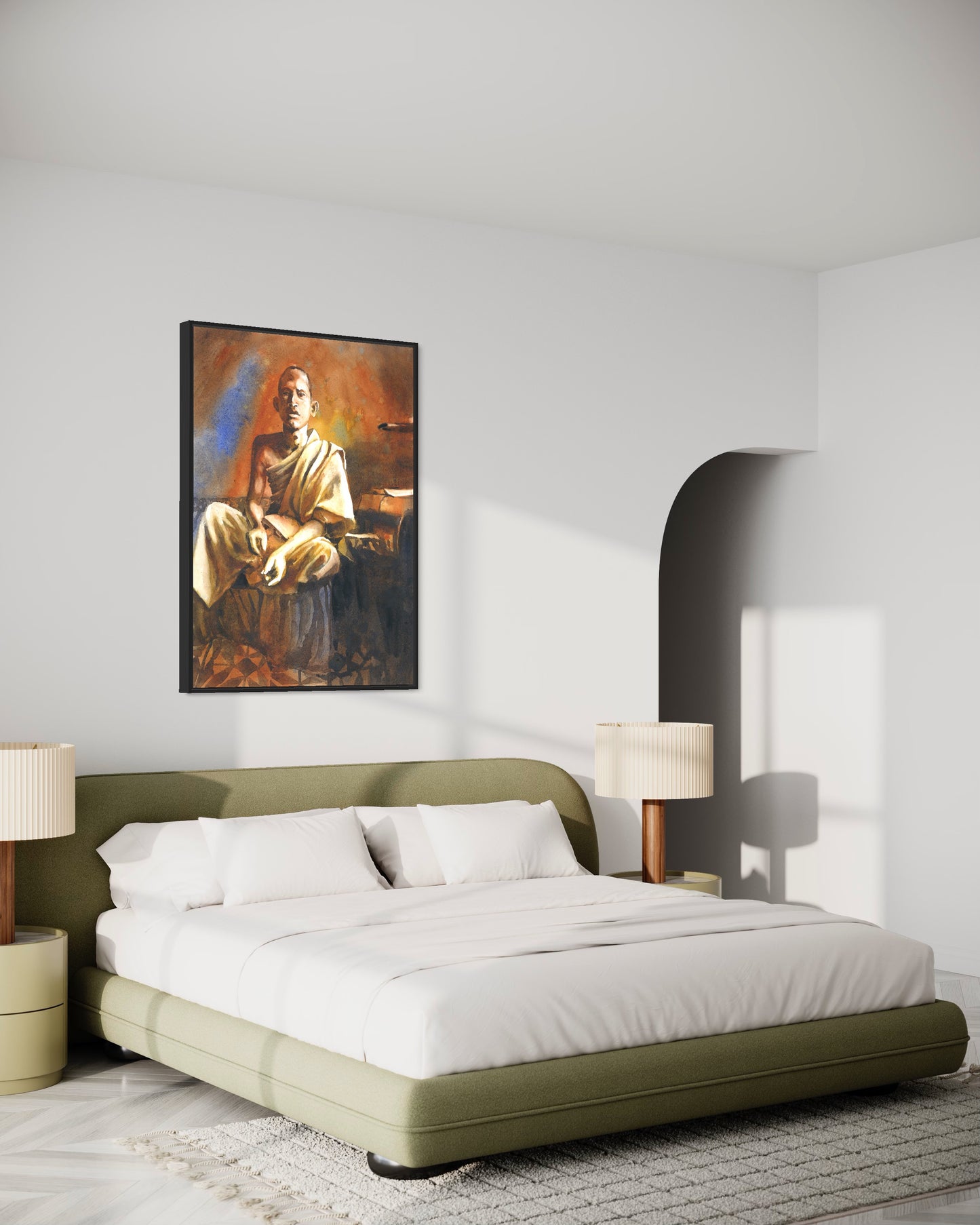 Monk Phnom Penh, Cambodia fine art watercolor painting trendy wall art travel essentials giclee (print)