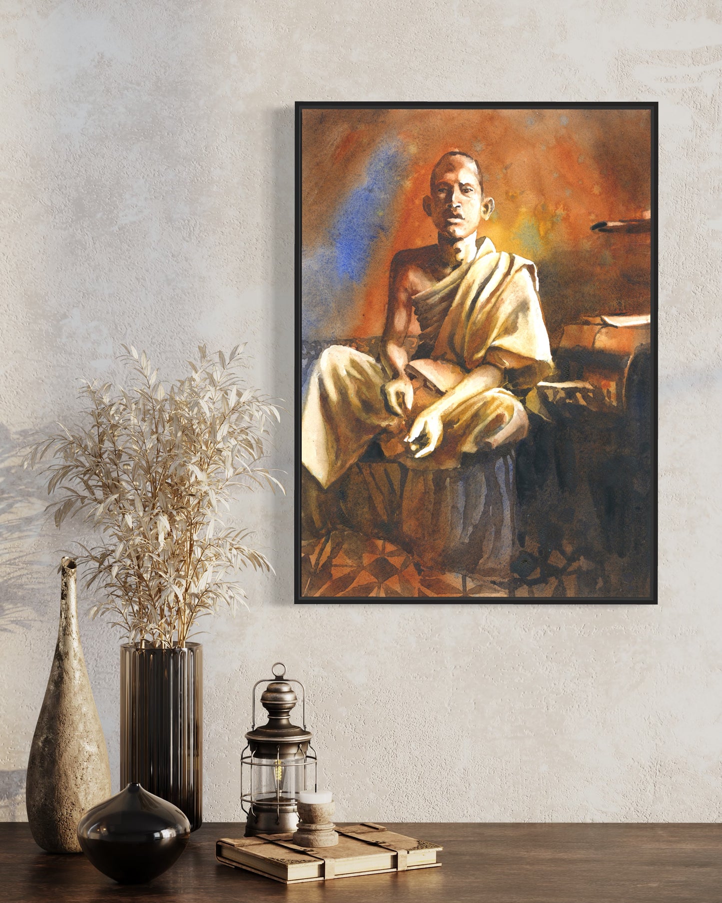 Monk Phnom Penh, Cambodia fine art watercolor painting trendy wall art travel essentials giclee (print)