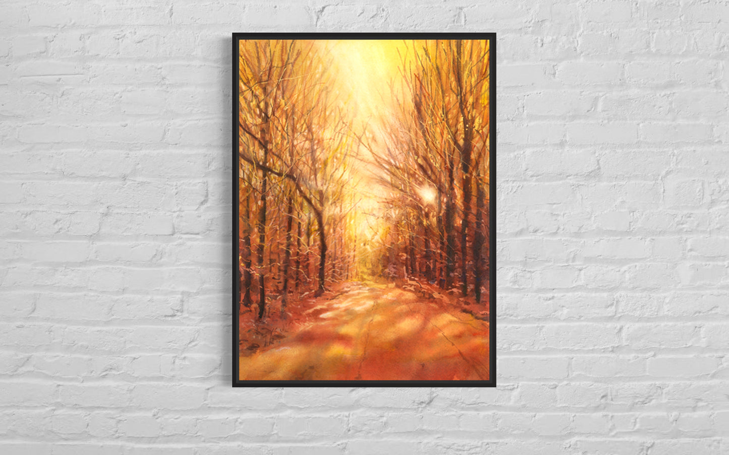 Colorida pintura de paisaje de acuarela de tendencia ahora artículo hecho a mano obra de arte al atardecer giclee (impresión)