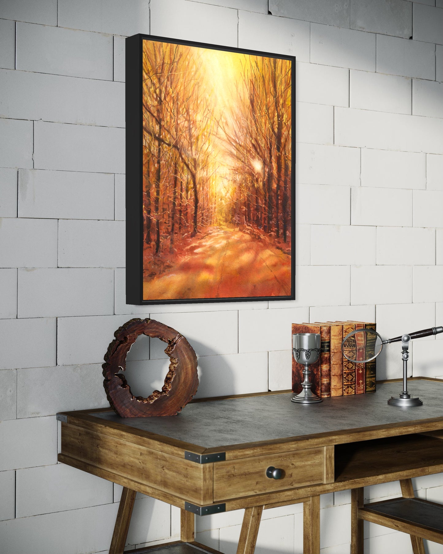 Colorida pintura de paisaje de acuarela de tendencia ahora artículo hecho a mano obra de arte al atardecer giclee (impresión)