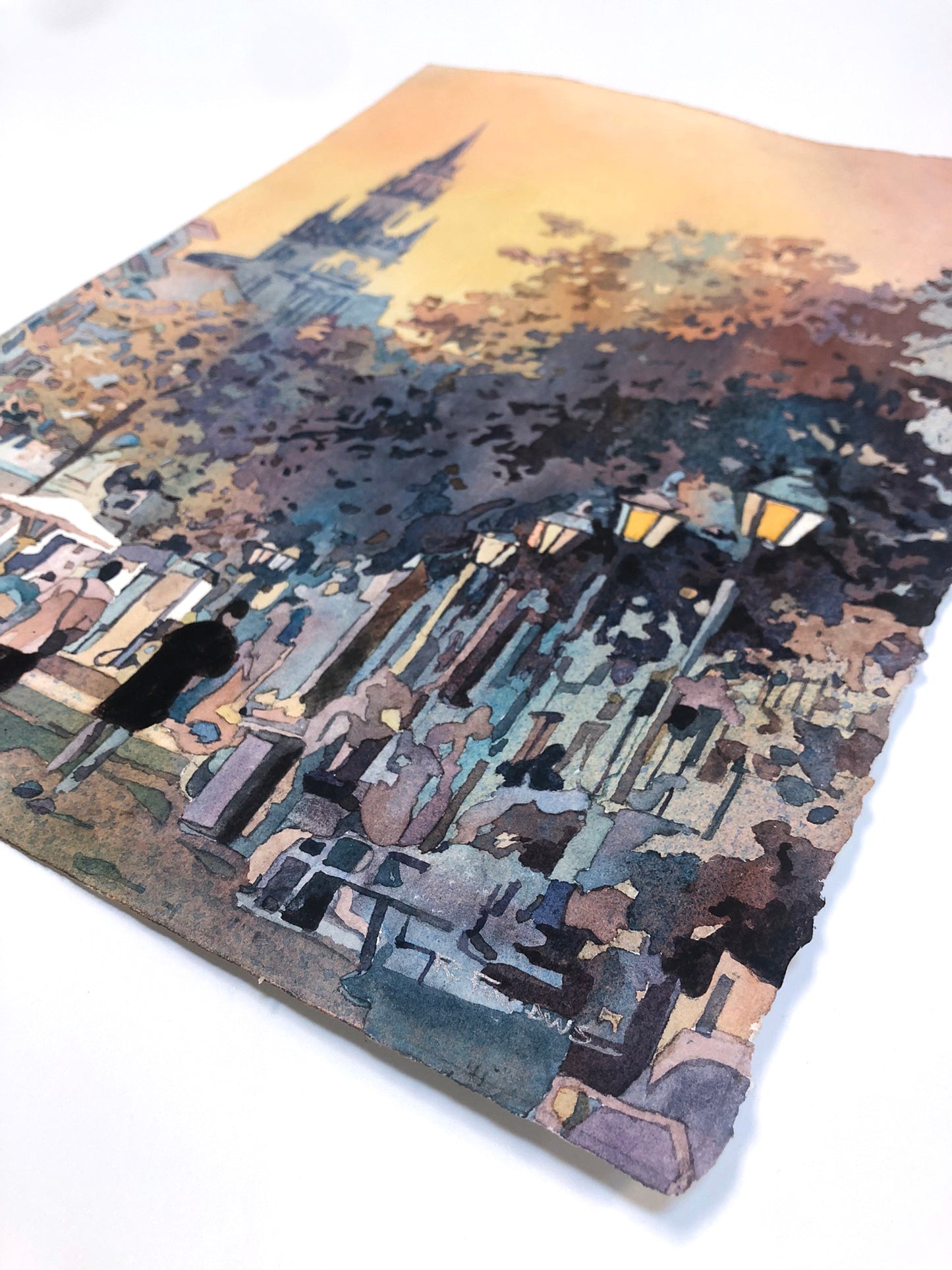 Munich Germany skyline artwork, travel essentials colorful sunset art (print)