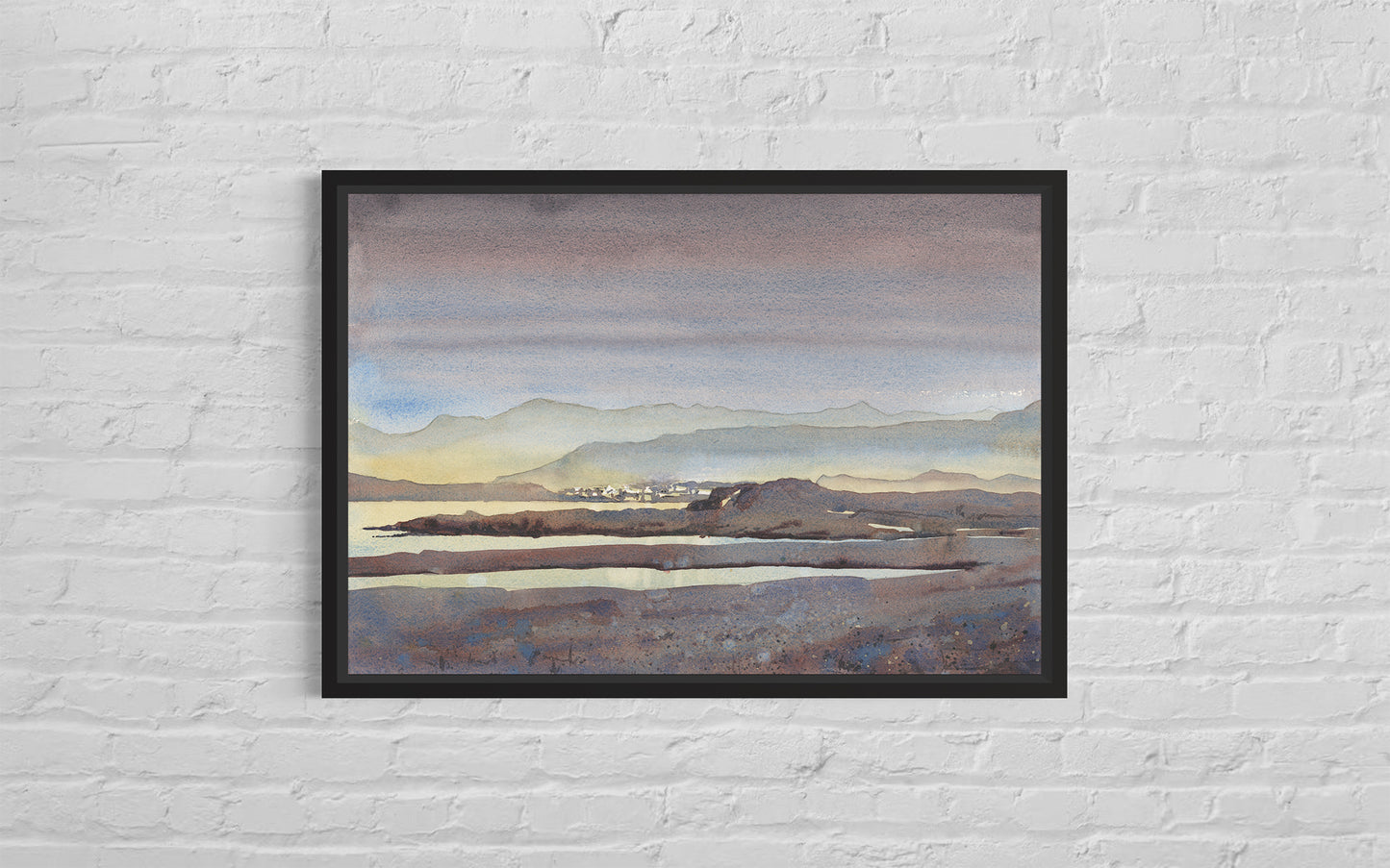 Colorful sunset art Iceland landscape small town  housewarming gift giclee (print)