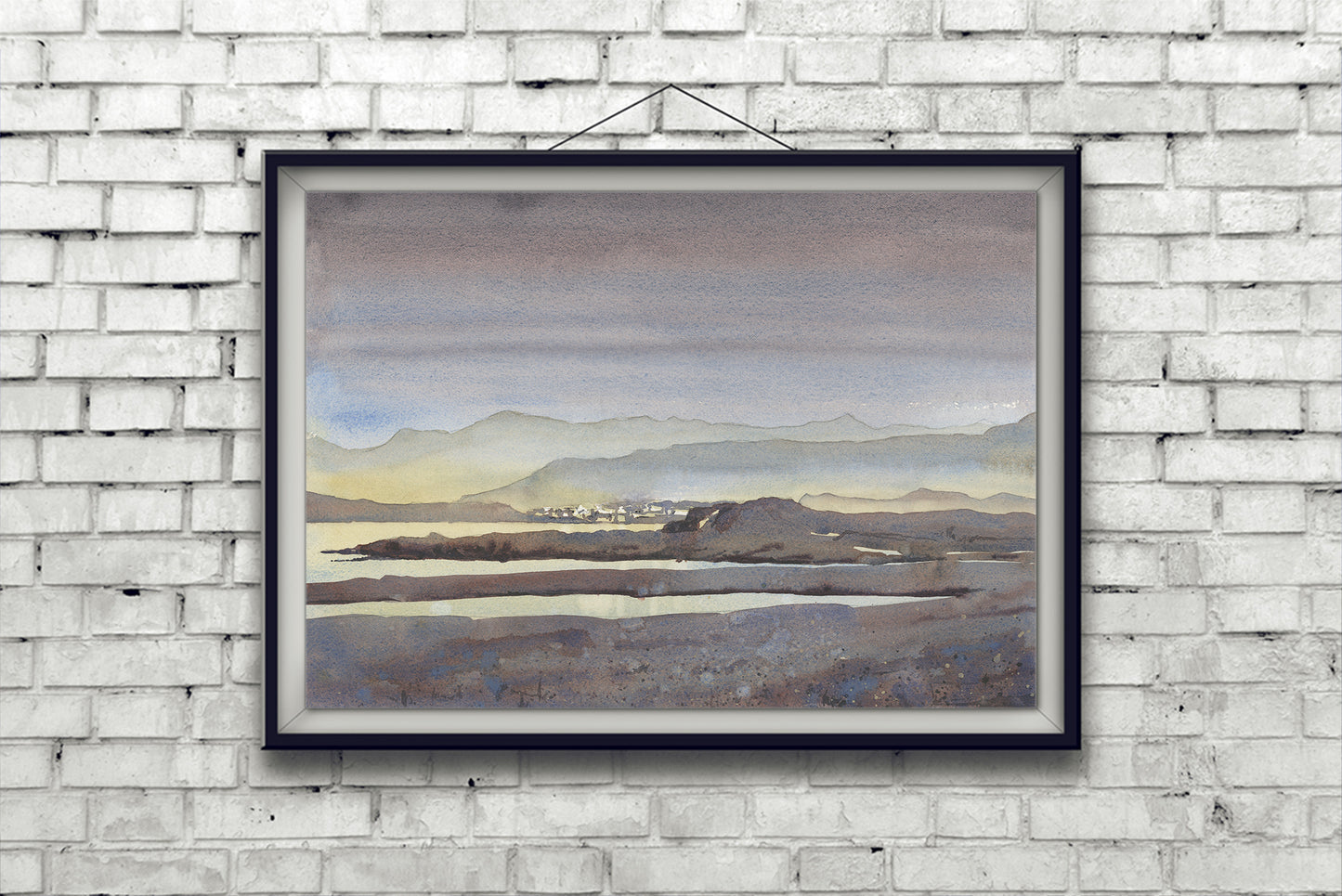 Colorful sunset art Iceland landscape small town  housewarming gift giclee (print)