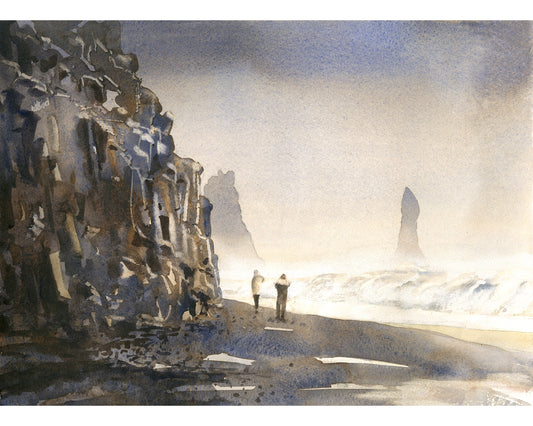 Black Sand Beach Reynisfjara Iceland watercolor landscape handmade item interior design art for house travel essentials (original)