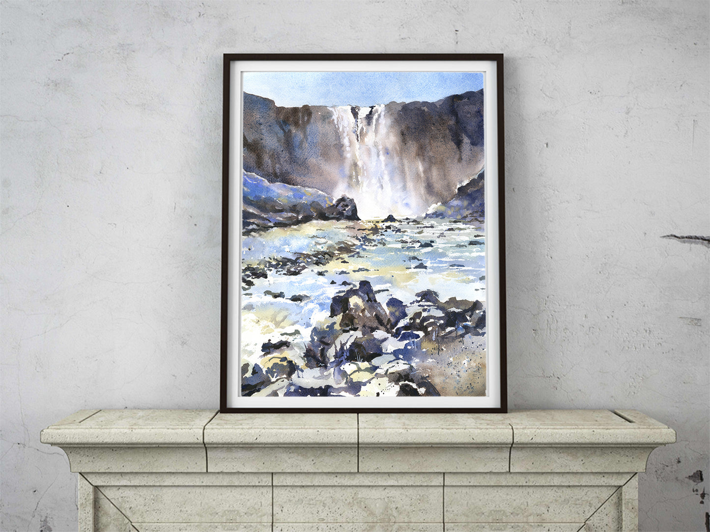 Iceland landscape painting Black Sand Beach near Vik colorful watercolor coastal art giclee (print)