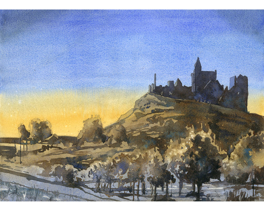 Ireland Rock of Cashel castle colorful landscape wall art handmade item travel essentials Irish home decor watercolor painting (original)