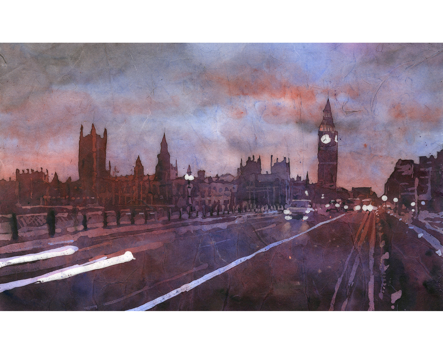 Big Ben y las Casas del Parlamento en la ciudad de Londres, Reino Unido: pintura de acuarela de bellas artes. Arte mural del Big Ben, Londres (impresión)