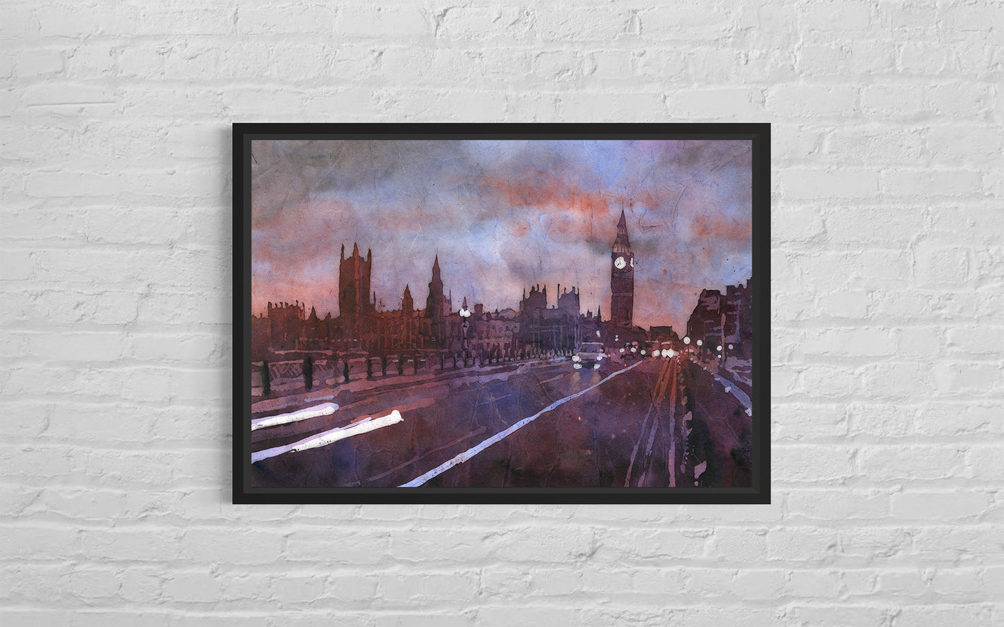 Big Ben y las Casas del Parlamento en la ciudad de Londres, Reino Unido: pintura de acuarela de bellas artes. Arte mural del Big Ben, Londres (impresión)