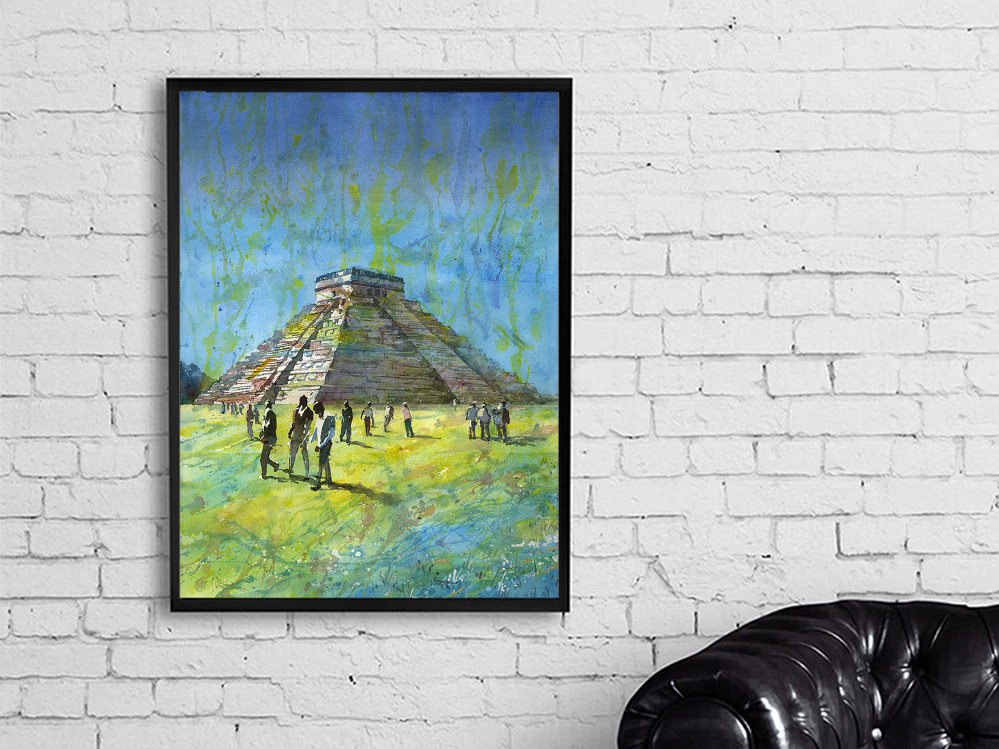 Colorida acuarela pintura de paisaje de Chichén Itzá, arte de pared de moda diseño de interiores artículo hecho a mano elementos esenciales de viaje giclee (impresión)
