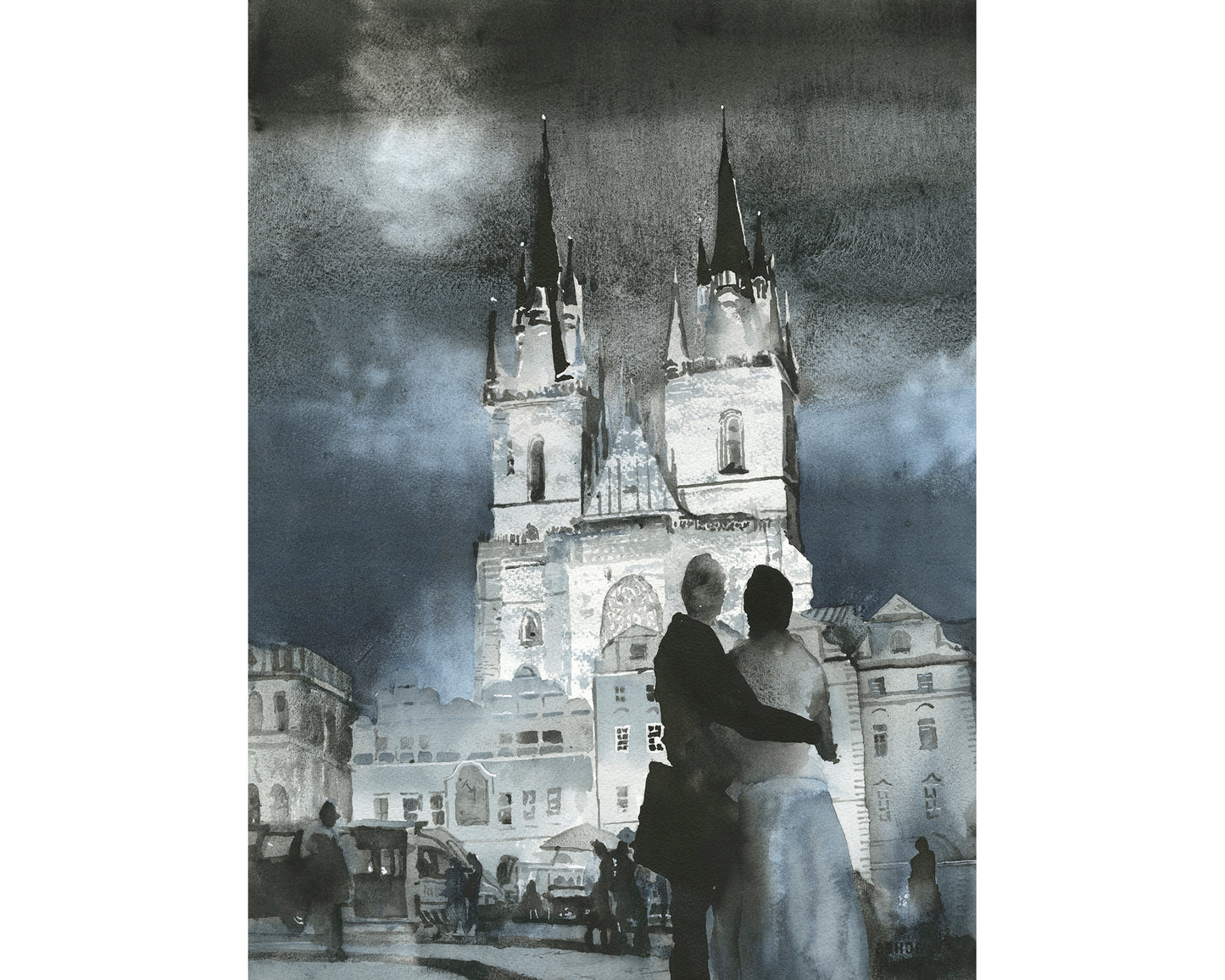 Watercolor painting Prague church Czech Republic trendy wall art,  European decor church architecture giclee (print)