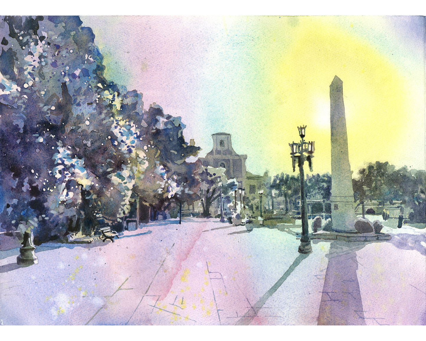 Watercolor painting Arecibo Church Puerto Rico, featuring fine art architecture and lush Caribbean landscape—ideal home decor and cultural gift for him or her.