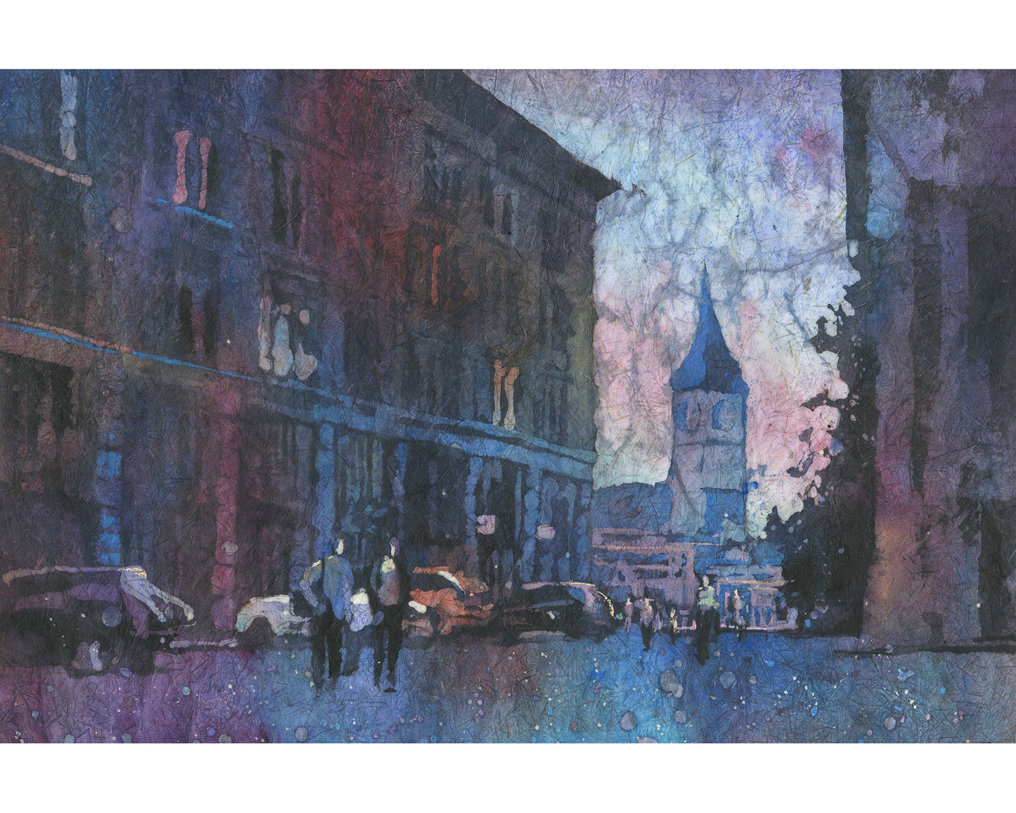 Zurich- Suiza paisaje acuarela pintura Zurich. Suiza arte iglesia Zurich bellas artes pintura arte puesta de sol arte (original)
