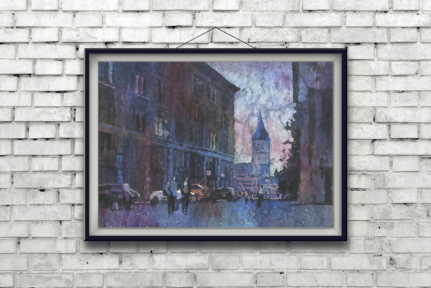 Zurich- Suiza paisaje acuarela pintura Zurich. Suiza arte iglesia Zurich bellas artes pintura arte puesta de sol arte (original)