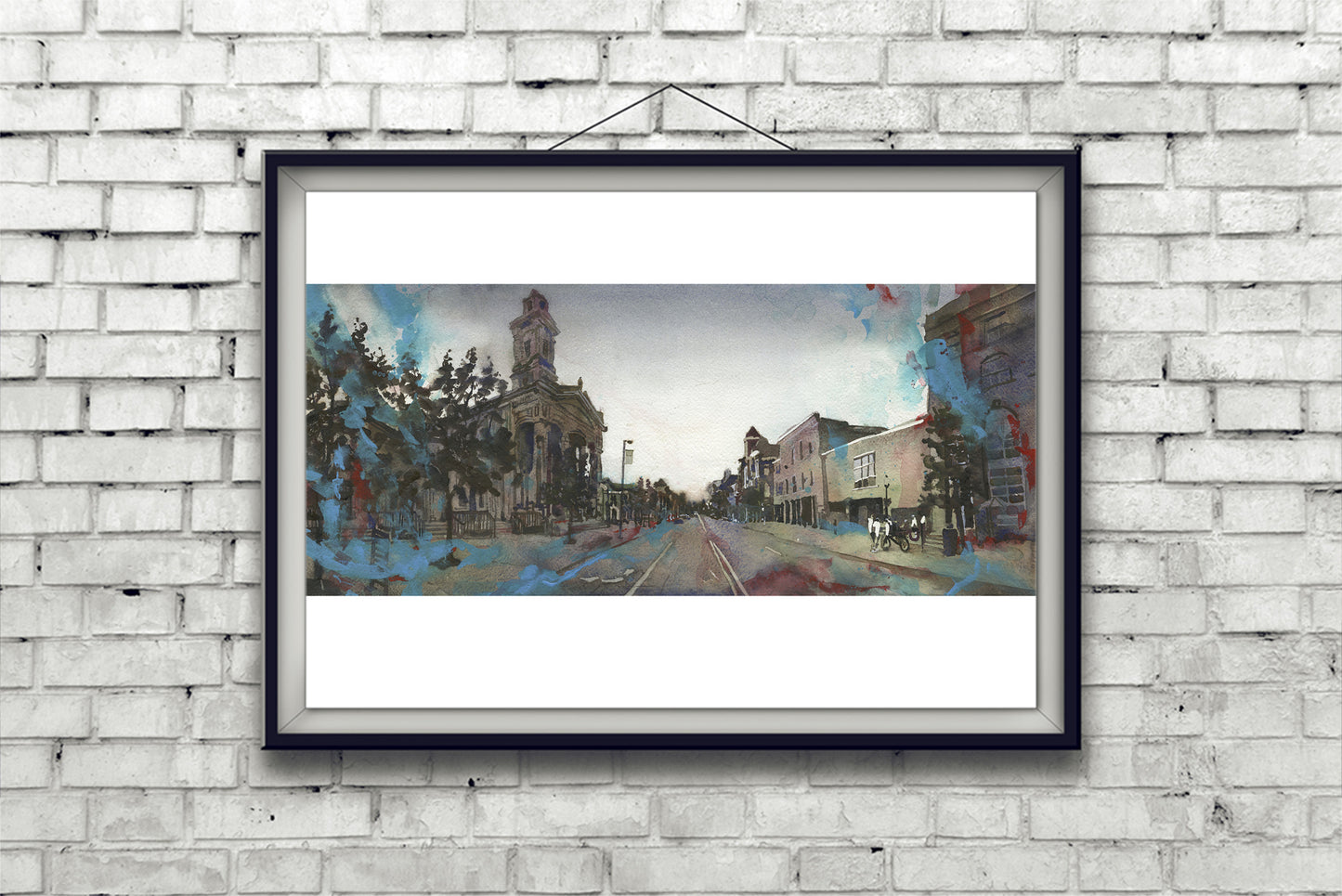Downtown Chillicothe historic center.  Watercolor painting Chillicothe OH downtown skyline art architecture business district (print)