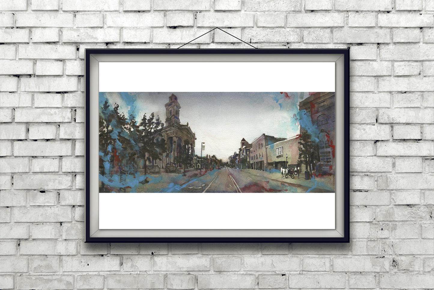 Watercolor painting Chillicothe OH downtown skyline art architecture business district (original)