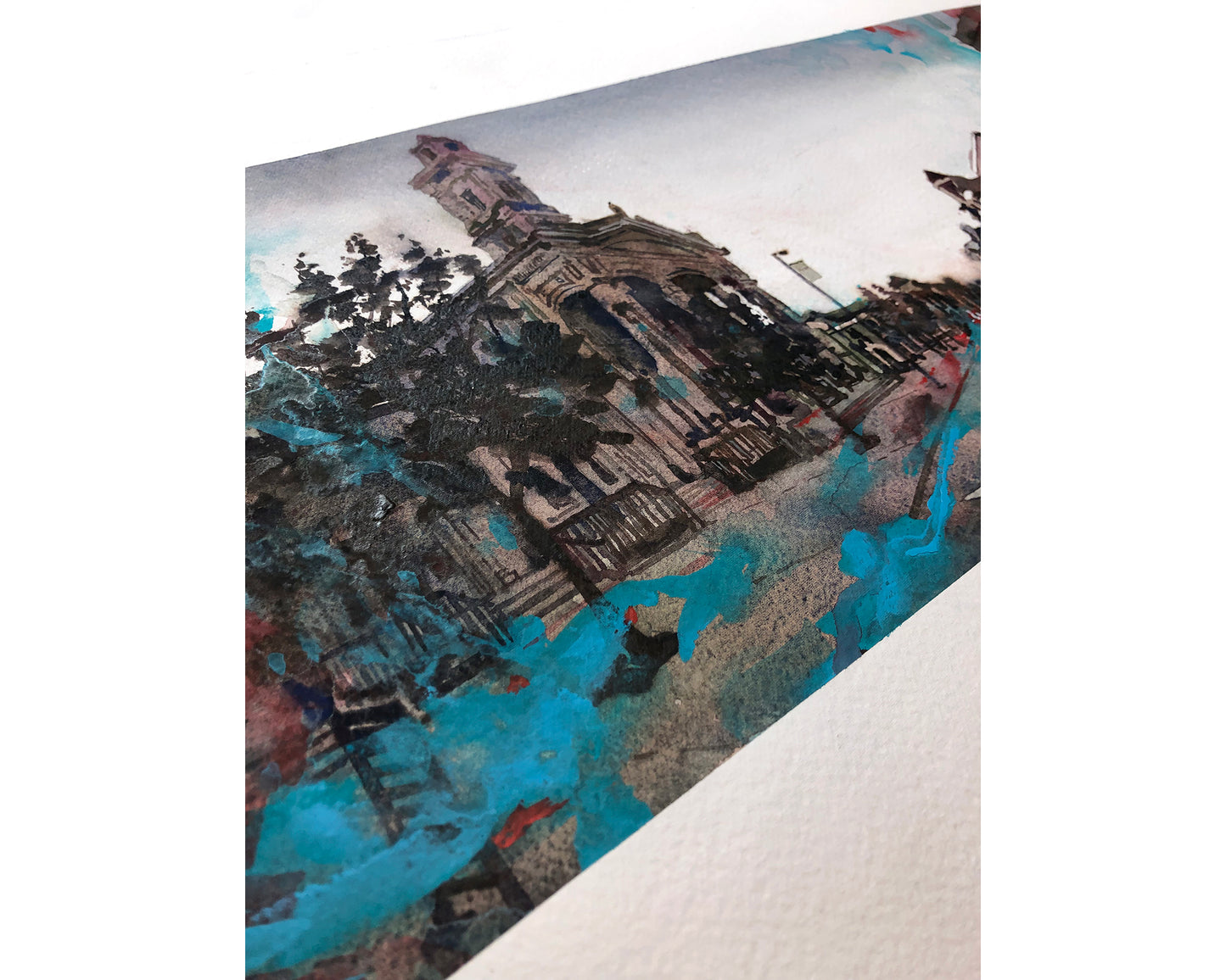 Downtown Chillicothe historic center.  Watercolor painting Chillicothe OH downtown skyline art architecture business district (print)