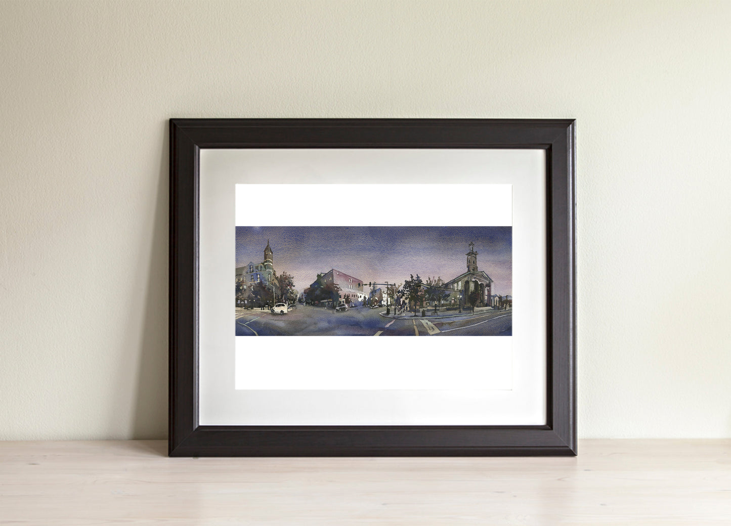 Watercolor painting Chillicothe OH downtown skyline art architecture business district (original)
