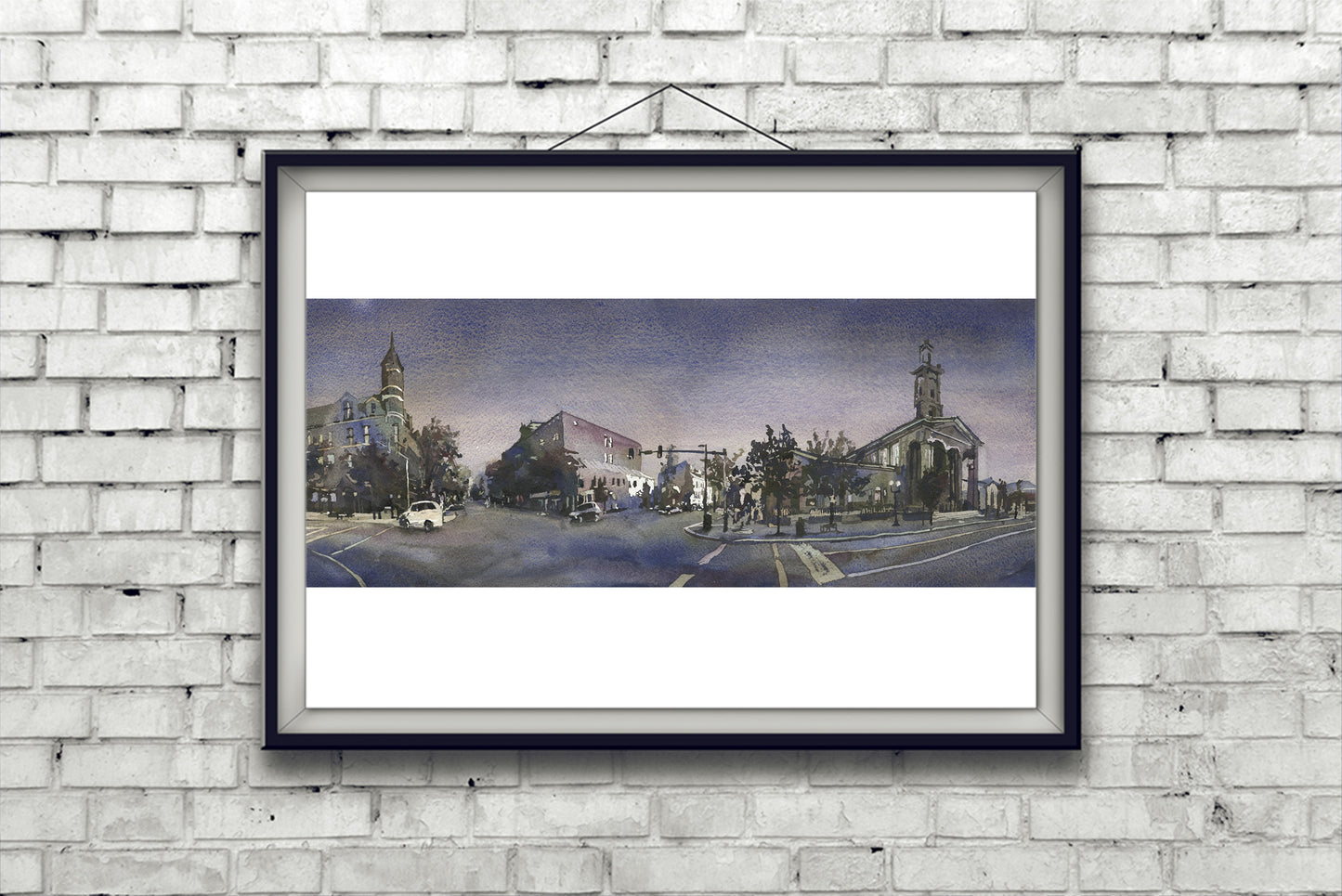 Watercolor painting Chillicothe OH downtown skyline art architecture business district (original)