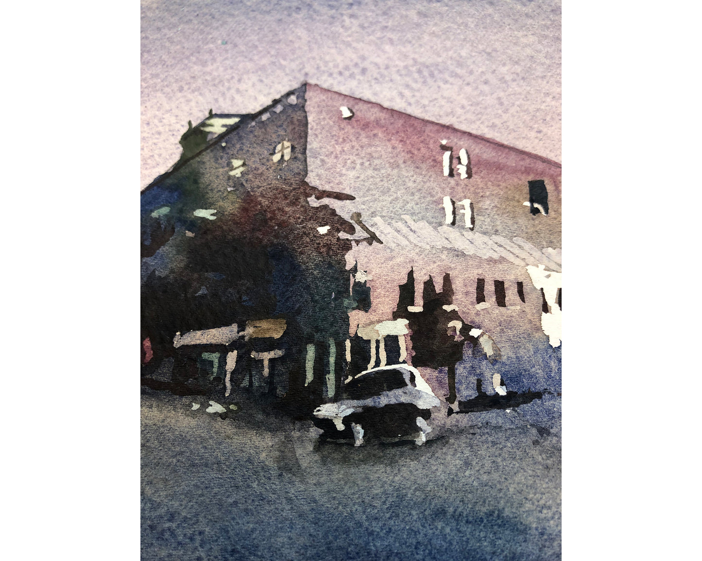Watercolor painting Chillicothe OH downtown skyline art architecture business district (original)